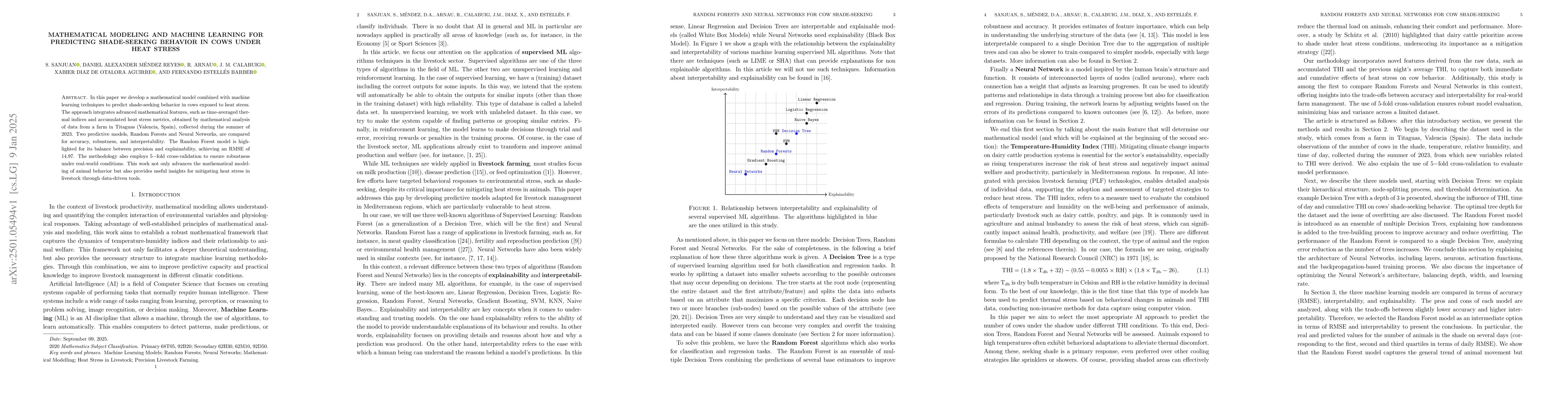 Thumbnail for Mathematical Modeling and Machine Learning for Predicting Shade-Seeking
  Behavior in Cows Under Heat Stress