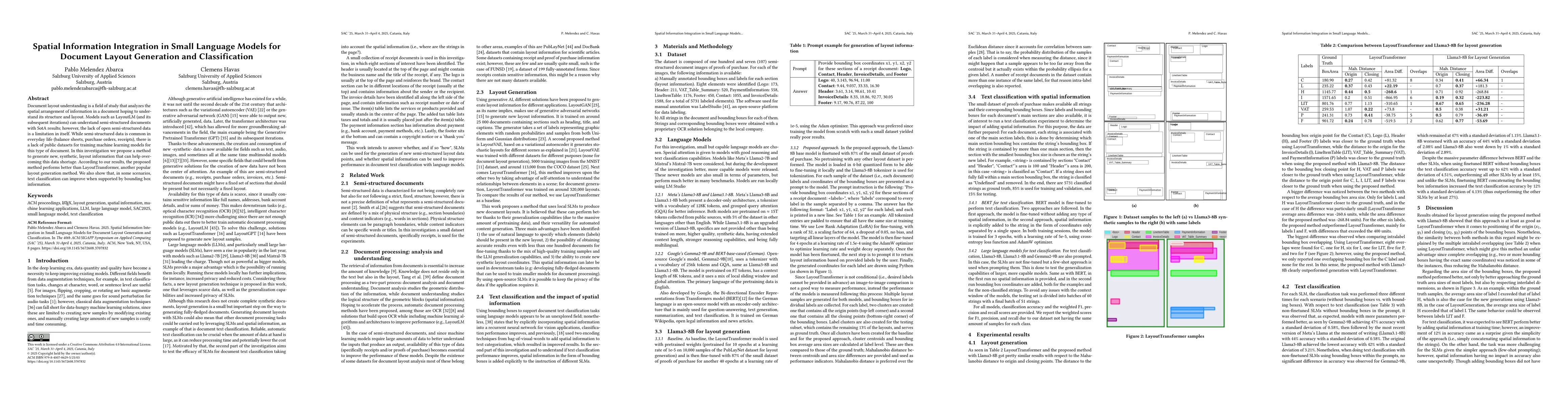 Thumbnail for Spatial Information Integration in Small Language Models for Document
  Layout Generation and Classification