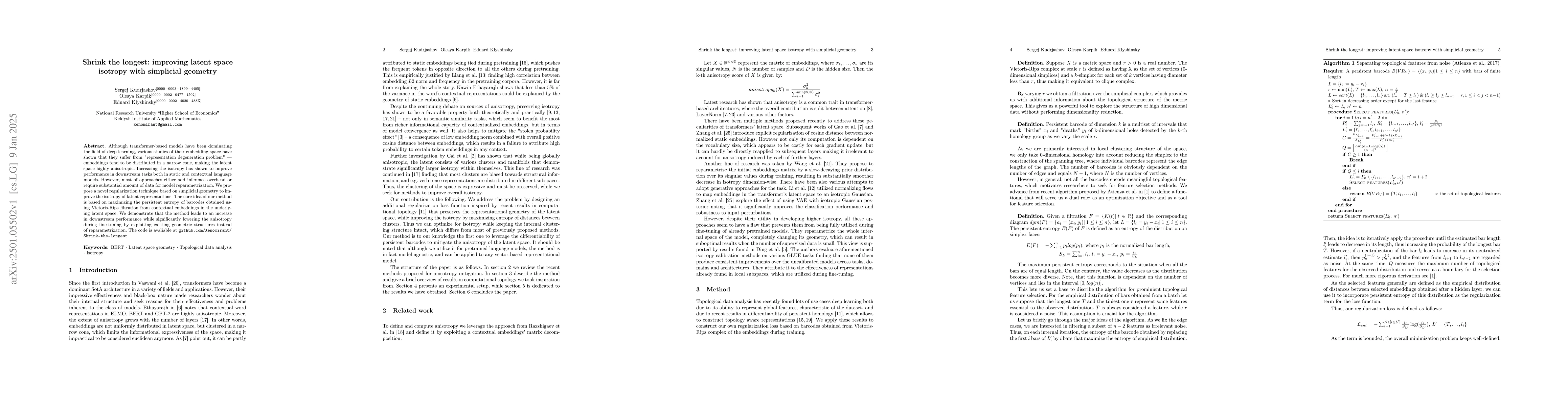 Thumbnail for Shrink the longest: improving latent space isotropy with symplicial
  geometry