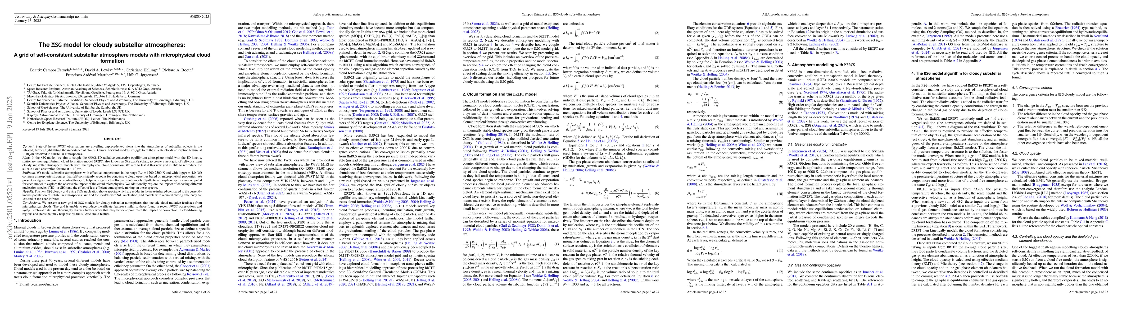 Thumbnail for The $\texttt{MSG}$ model for cloudy substellar atmospheres: A grid of
  self-consistent substellar atmosphere models with microphysical cloud
  formation