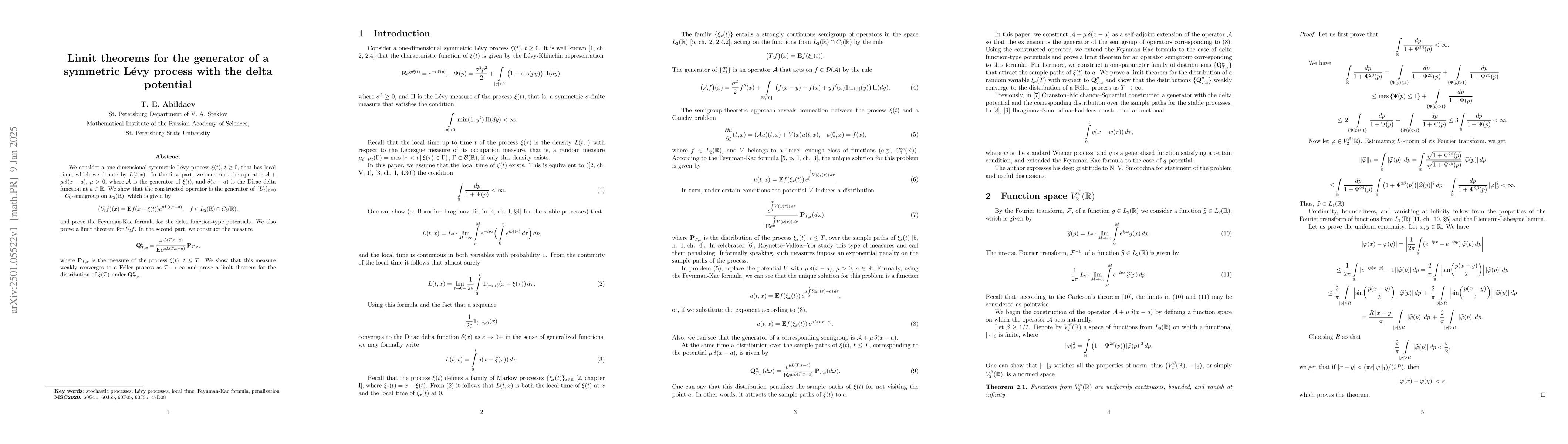 Thumbnail for Limit theorems for the generator of a symmetric Levy process with the
  delta potential