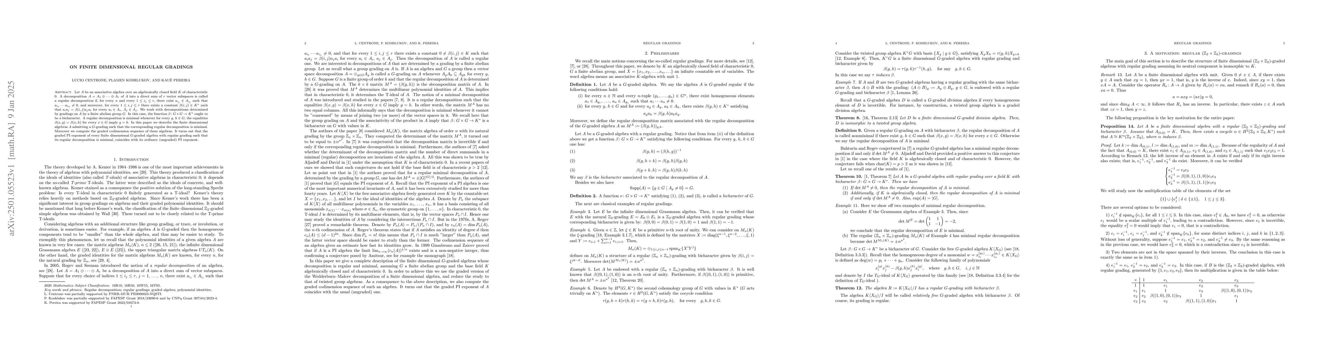 Thumbnail for On finite dimensional regular gradings