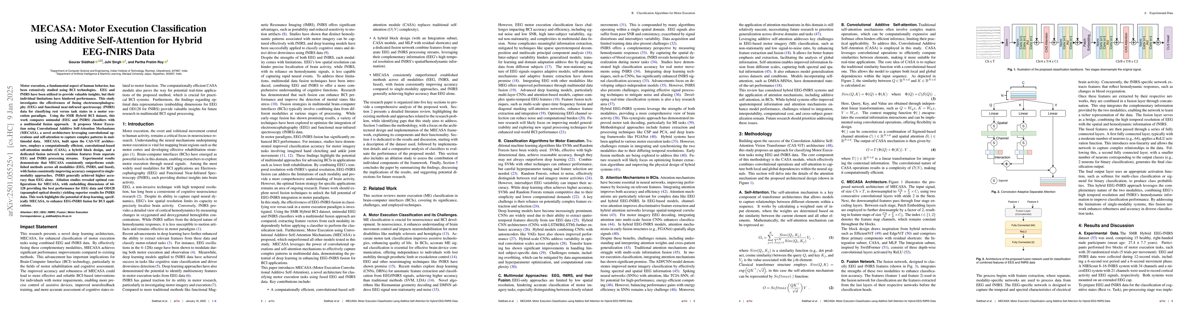 Thumbnail for MECASA: Motor Execution Classification using Additive Self-Attention for
  Hybrid EEG-fNIRS Data