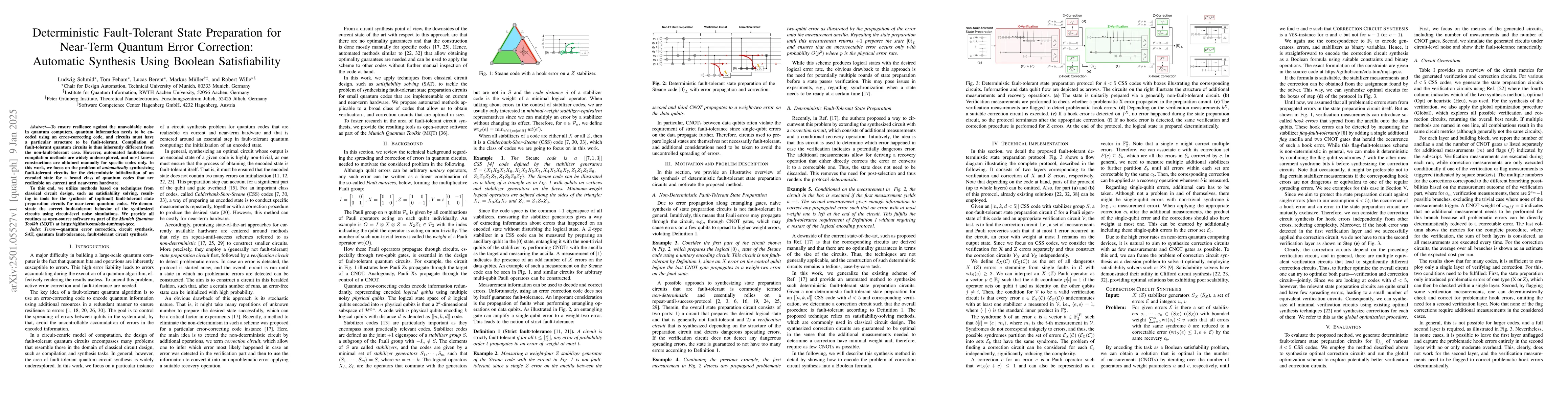 Thumbnail for Deterministic Fault-Tolerant State Preparation for Near-Term Quantum
  Error Correction: Automatic Synthesis Using Boolean Satisfiability