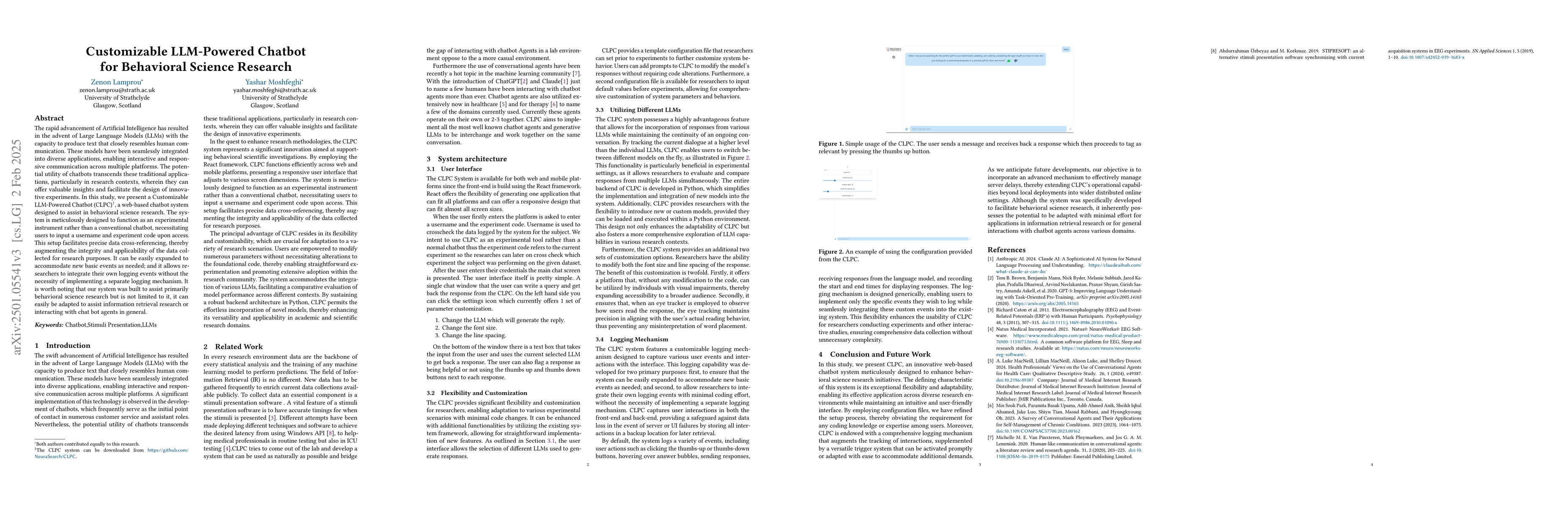 Thumbnail for Customizable LLM-Powered Chatbot for Behavioral Science Research