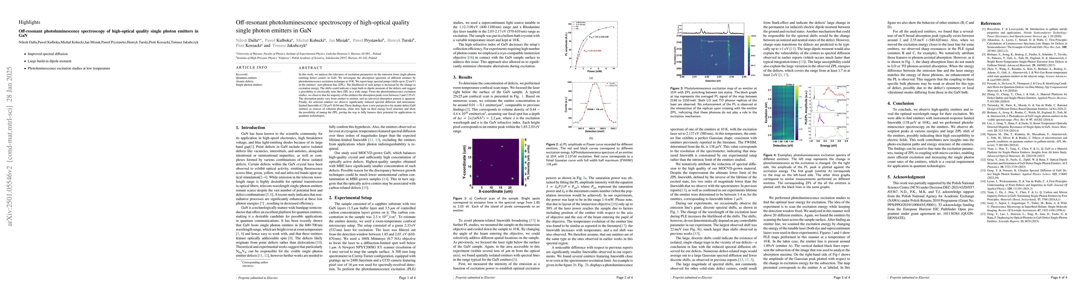Thumbnail for Off-resonant photoluminescence spectroscopy of high-optical quality
  single photon emitters in GaN