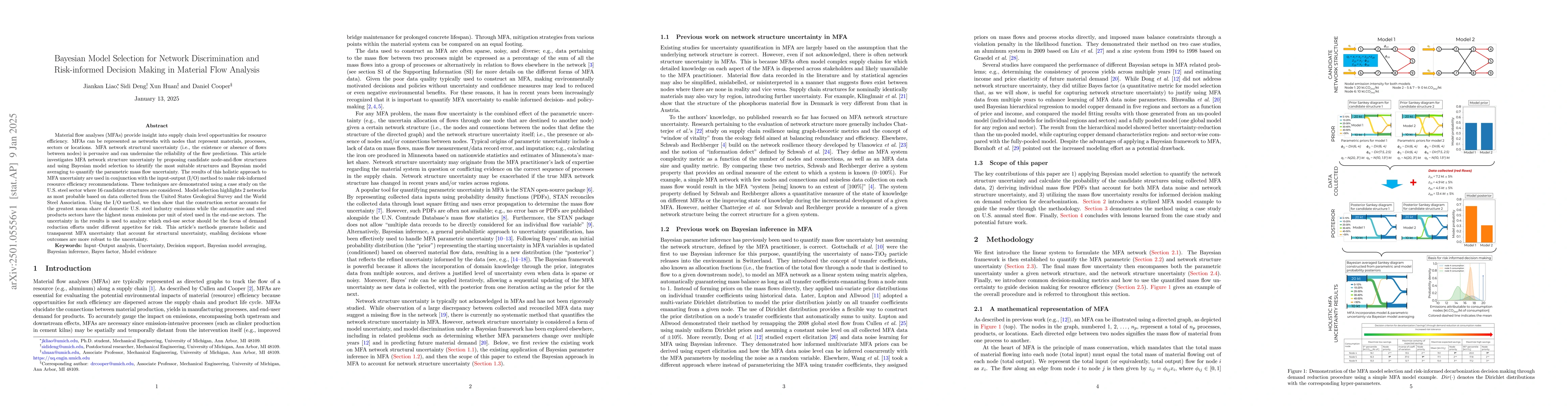 Thumbnail for Bayesian Model Selection for Network Discrimination and Risk-informed
  Decision Making in Material Flow Analysis