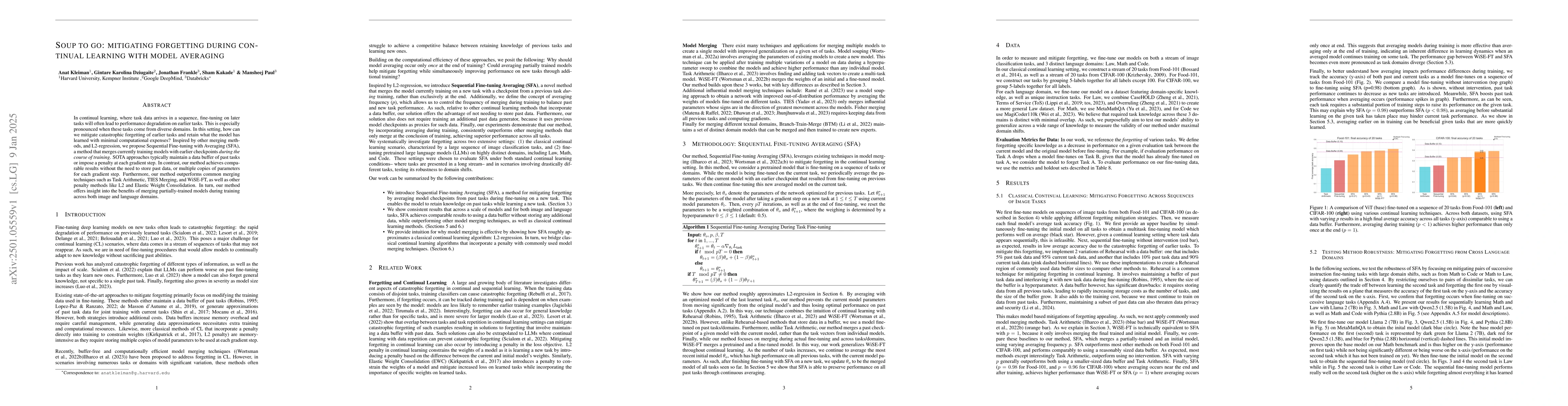 Thumbnail for Soup to go: mitigating forgetting during continual learning with model
  averaging