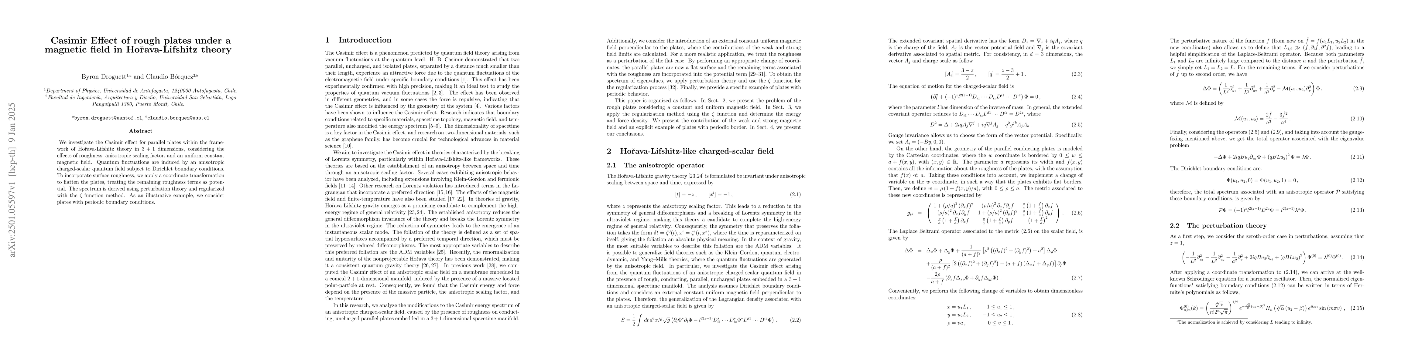 Thumbnail for Casimir Effect of rough plates under a magnetic field in
  Hořava-Lifshitz theory