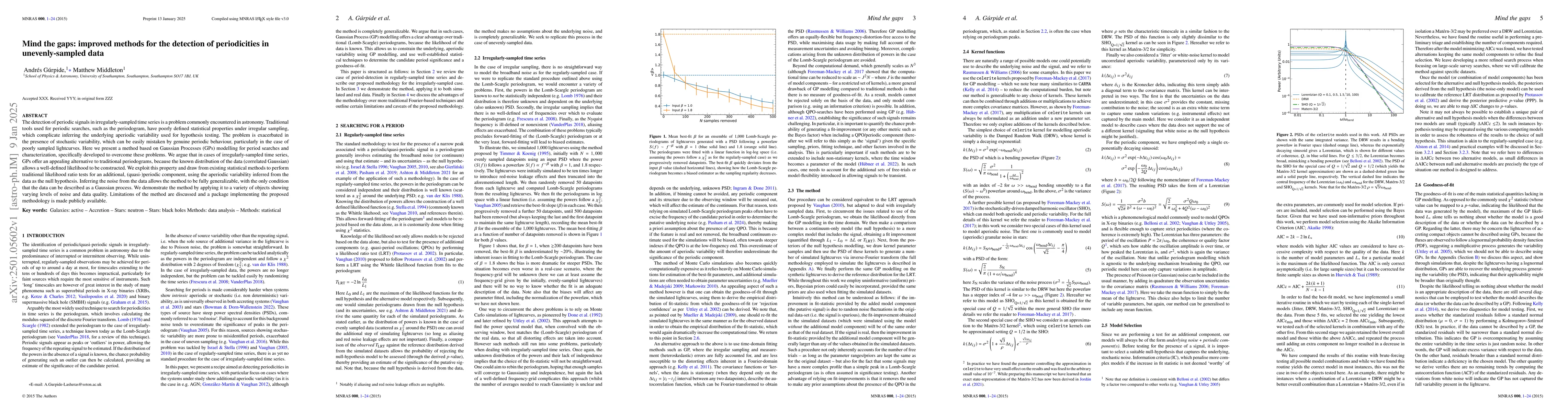 Thumbnail for Mind the gaps: improved methods for the detection of periodicities in
  unevenly-sampled data