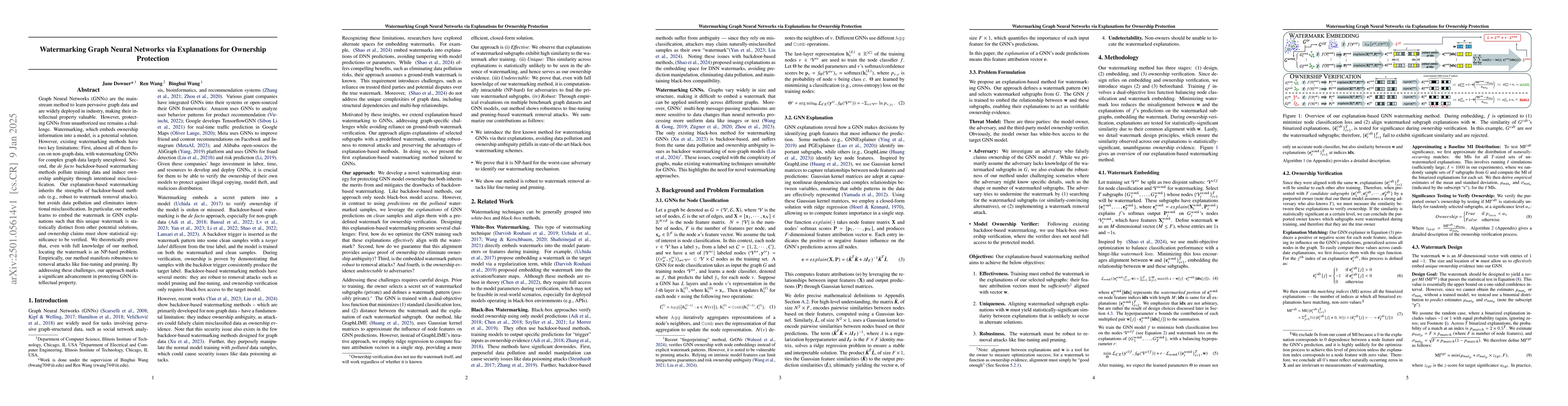 Thumbnail for Watermarking Graph Neural Networks via Explanations for Ownership
  Protection