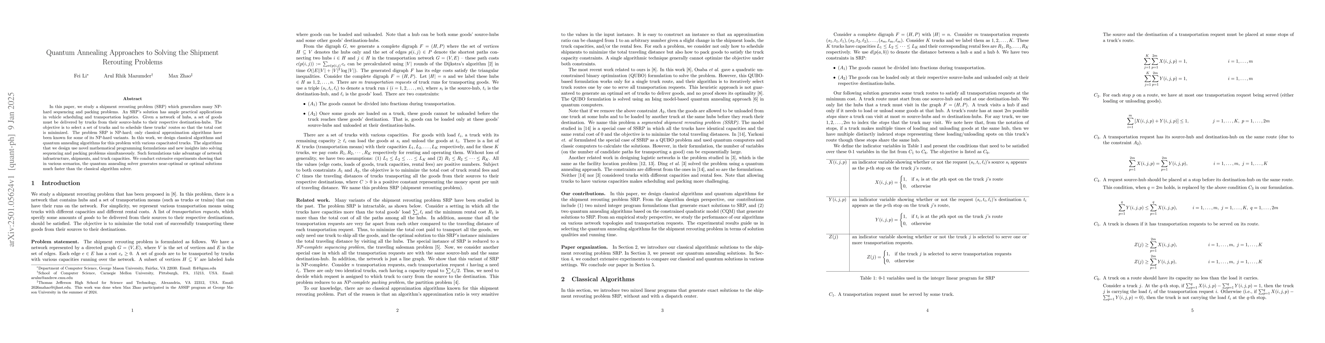 Thumbnail for Quantum Annealing Approaches to Solving the Shipment Rerouting Problems