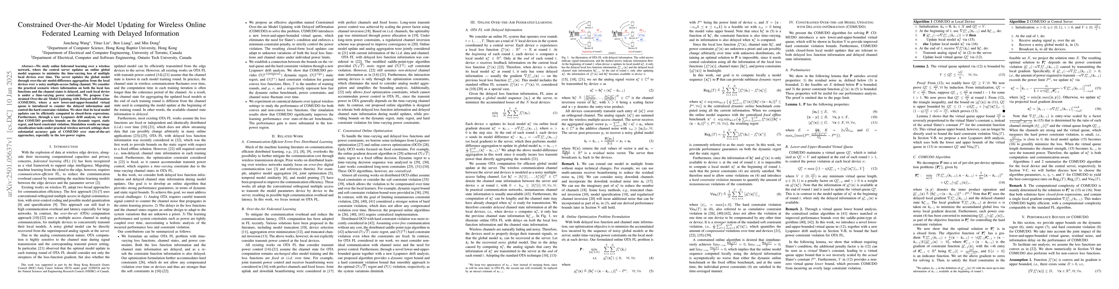 Thumbnail for Constrained Over-the-Air Model Updating for Wireless Online Federated
  Learning with Delayed Information