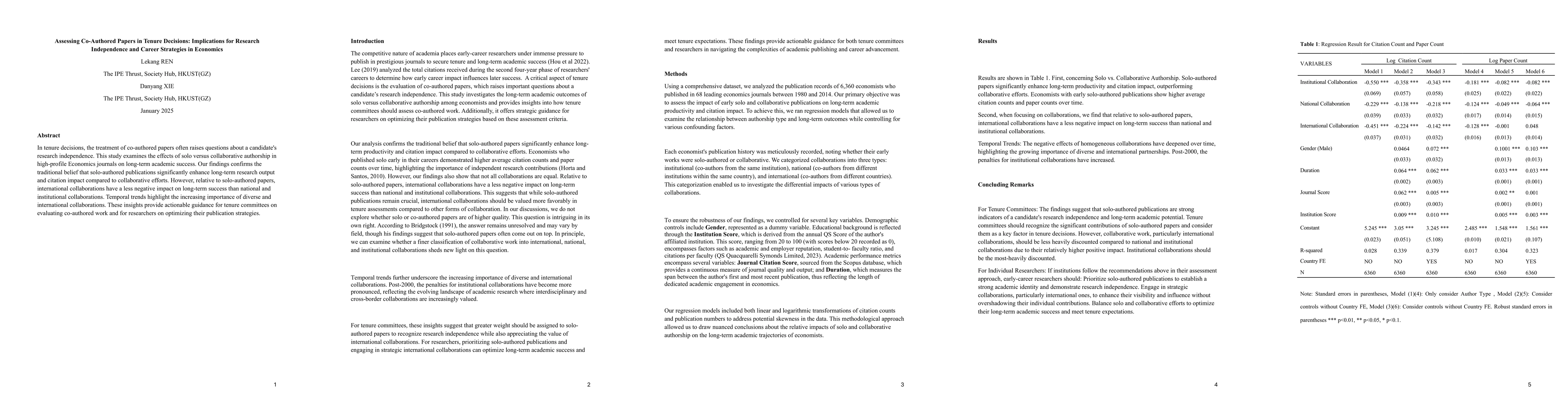 Thumbnail for Assessing Co-Authored Papers in Tenure Decisions: Implications for
  Research Independence and Career Strategies in Economics