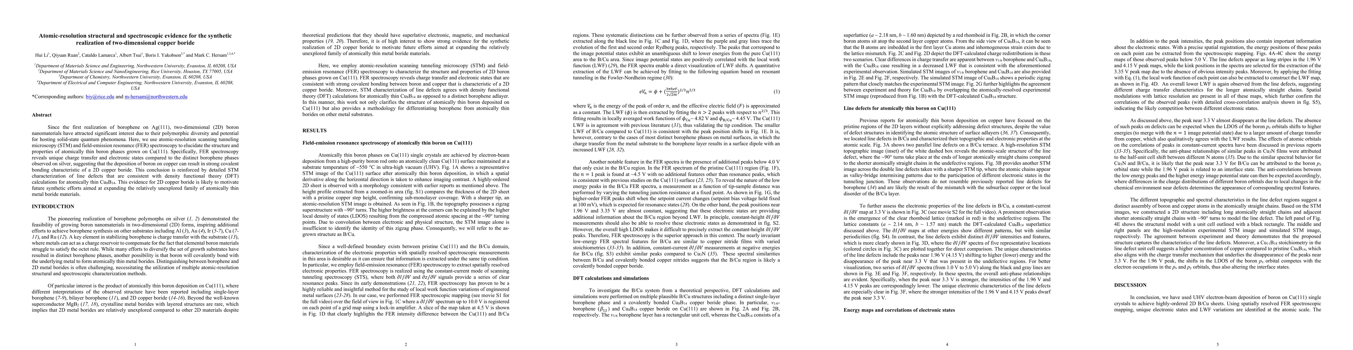 Thumbnail for Atomic-resolution structural and spectroscopic evidence for the
  synthetic realization of two-dimensional copper boride