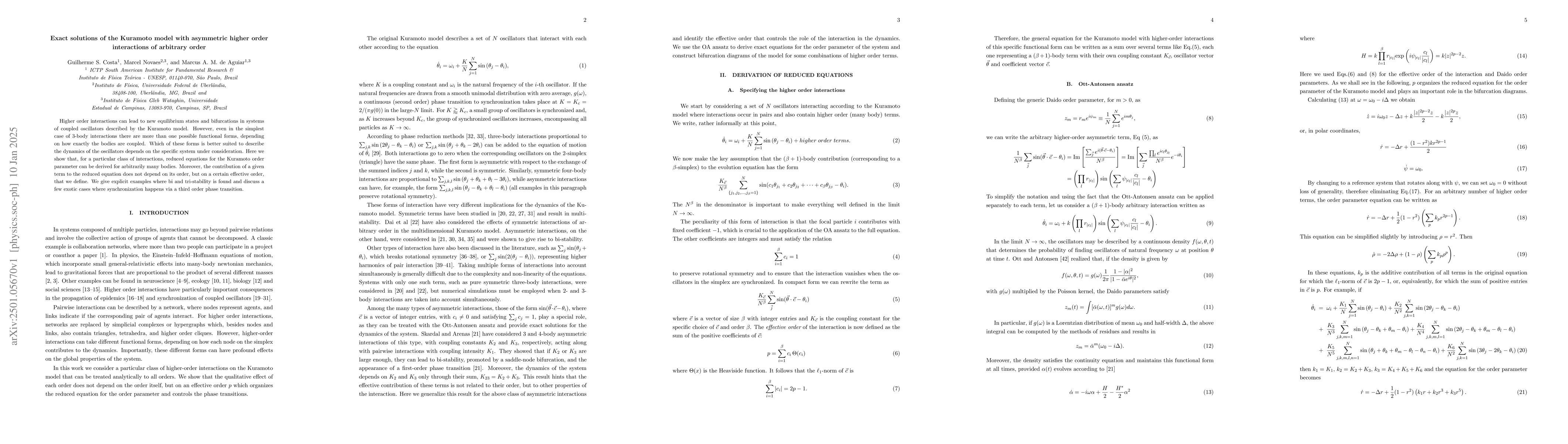 Thumbnail for Exact solutions of the Kuramoto model with asymmetric higher order
  interactions of arbitrary order