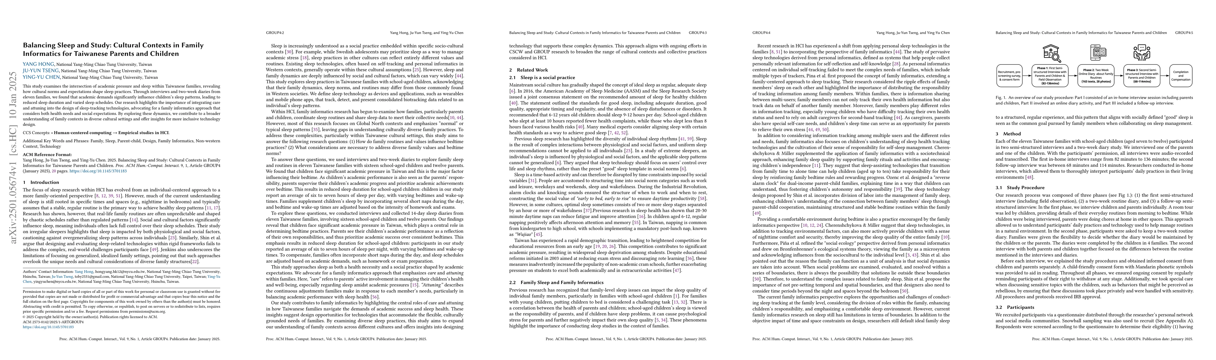 Thumbnail for Balancing Sleep and Study: Cultural Contexts in Family Informatics for
  Taiwanese Parents and Children