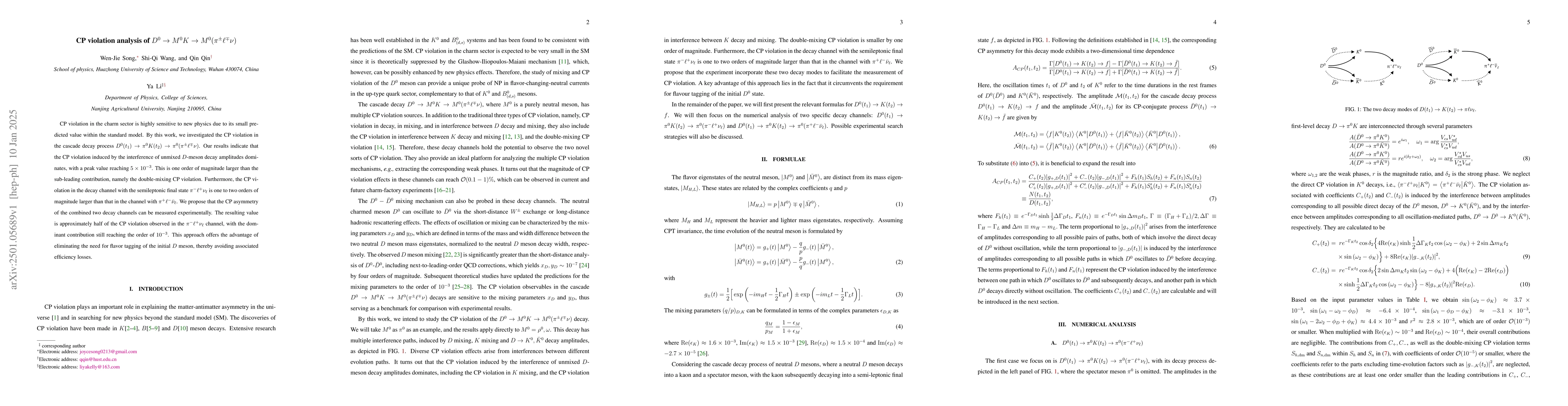 Thumbnail for CP violation analysis of $D^0\to M^0 K \to M^0(π^\pm \ell^\mp ν)$