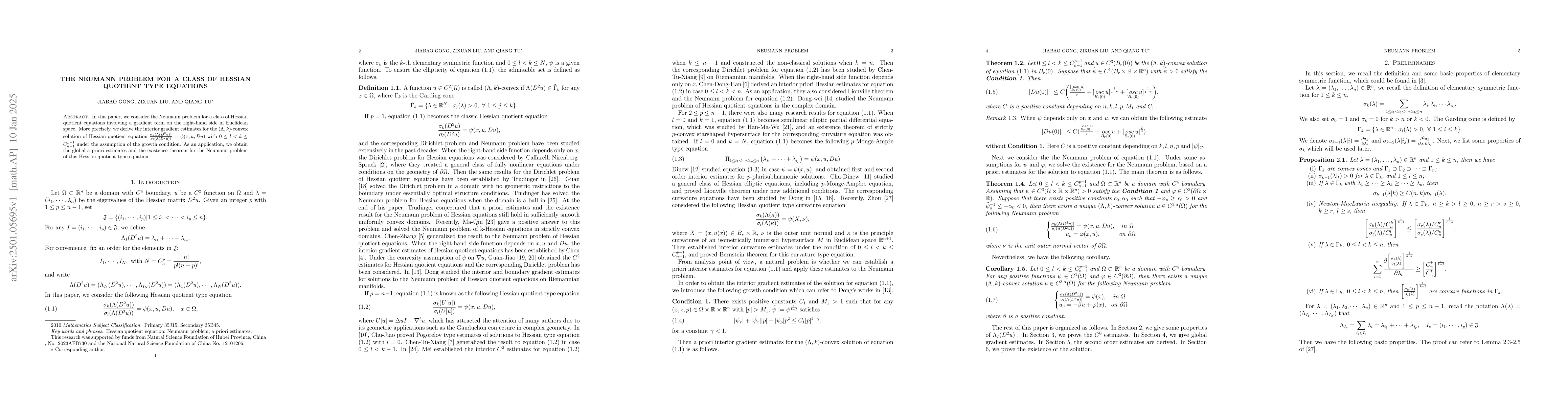 Thumbnail for The Neumann problem for a class of Hessian quotient type equations