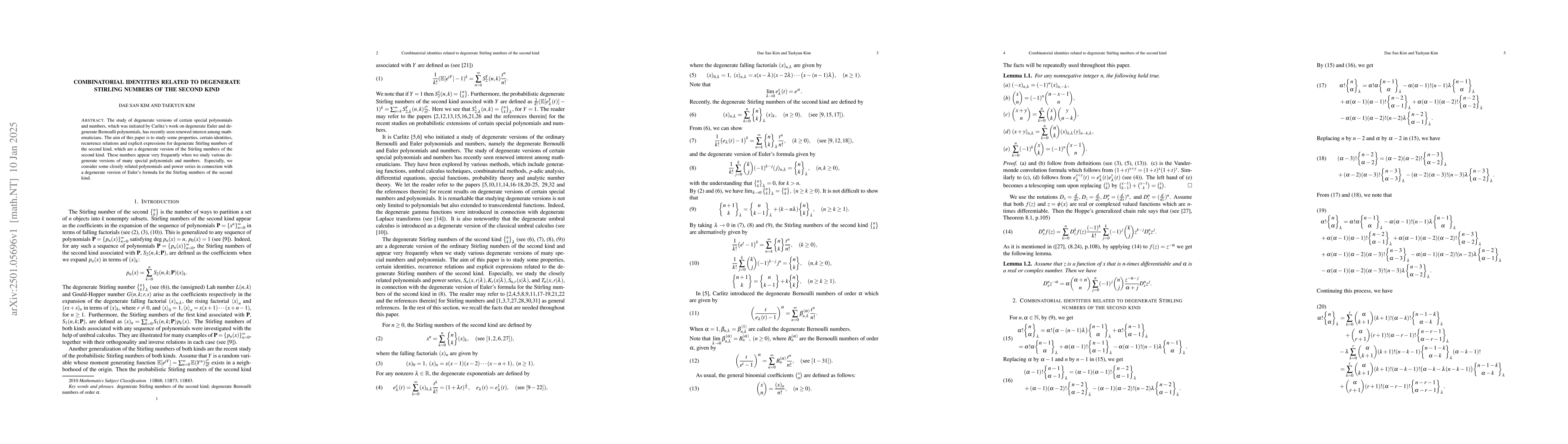 Thumbnail for Combinatorial identities related to degenerate Stirling numbers of the
  second kind