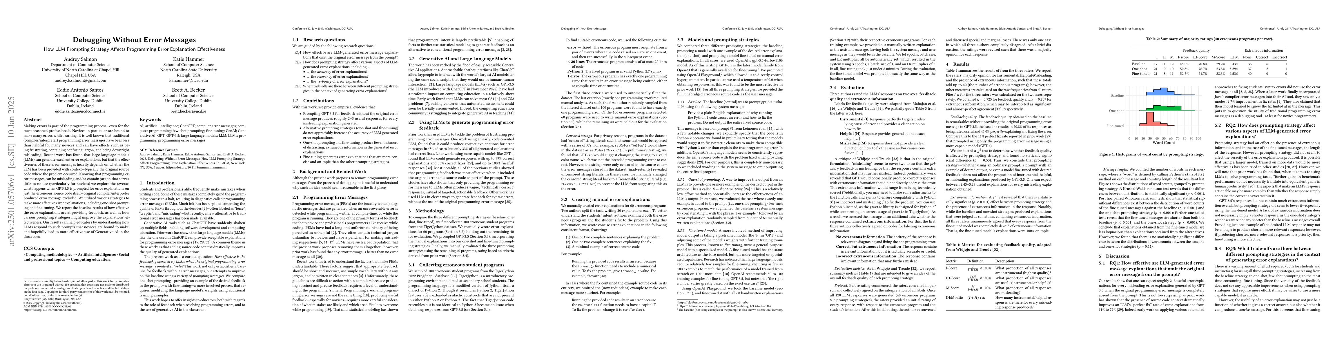 Thumbnail for Debugging Without Error Messages: How LLM Prompting Strategy Affects
  Programming Error Explanation Effectiveness