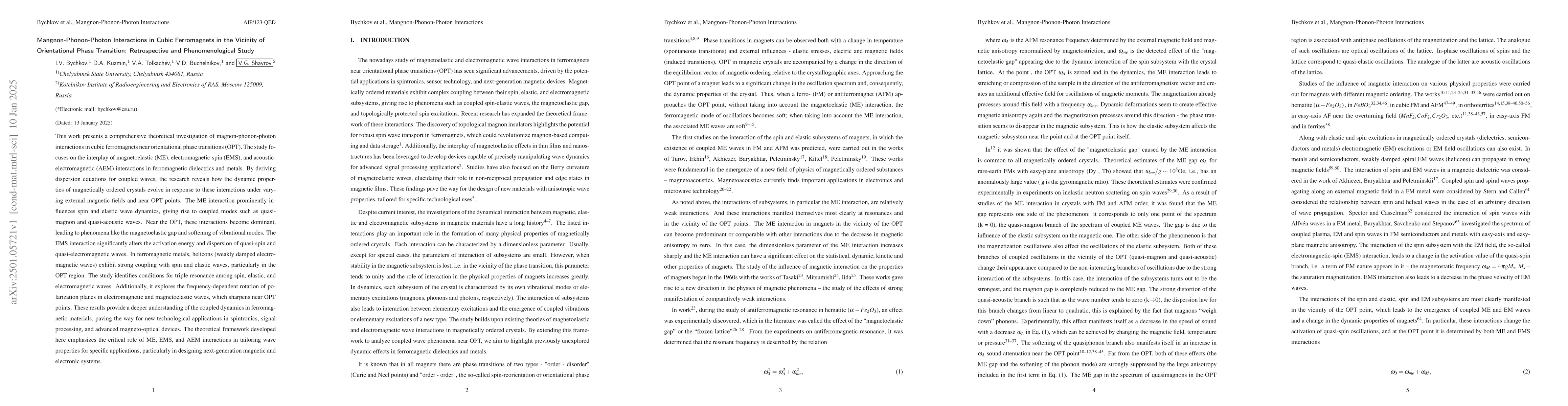 Thumbnail for Mangnon-Phonon-Photon Interactions in Cubic Ferromagnets in the Vicinity
  of Orientational Phase Transition: Retrospective and Phenomenological Study