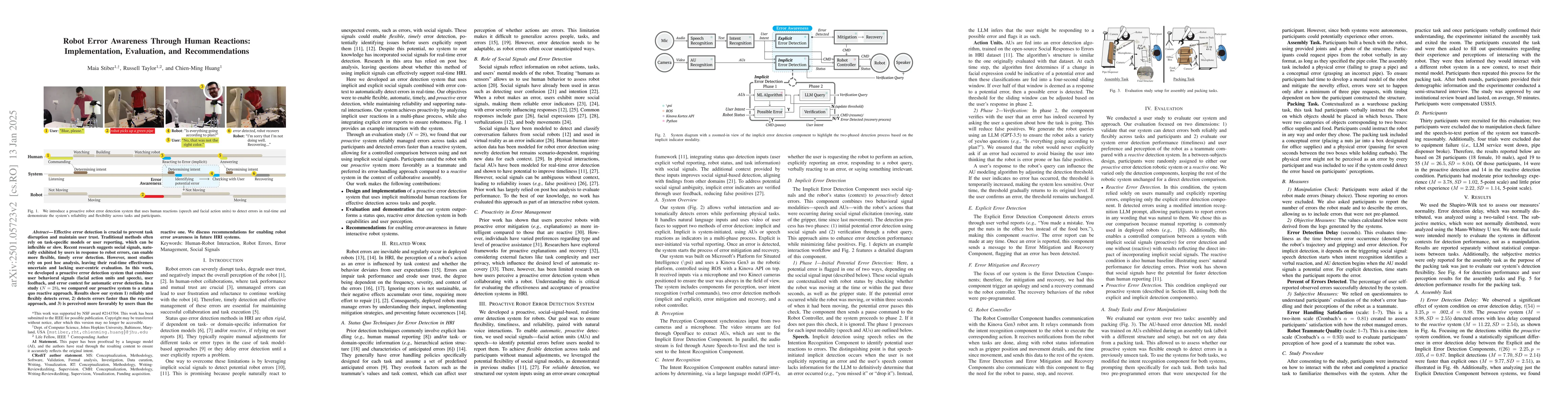 Thumbnail for Robot Error Awareness Through Human Reactions: Implementation,
  Evaluation, and Recommendations