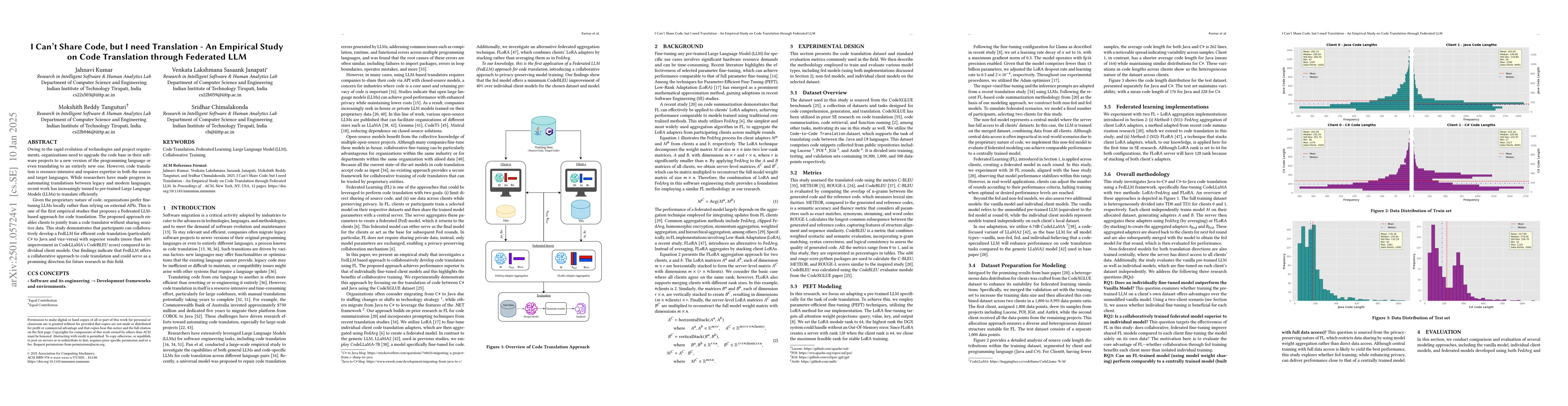 Thumbnail for I Can't Share Code, but I need Translation -- An Empirical Study on Code
  Translation through Federated LLM
