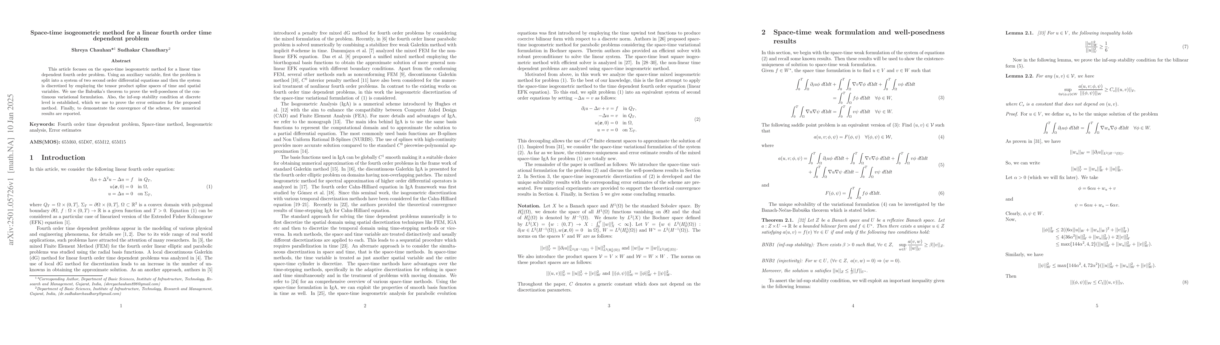 Thumbnail for Space-time isogeometric method for a linear fourth order time dependent
  problem
