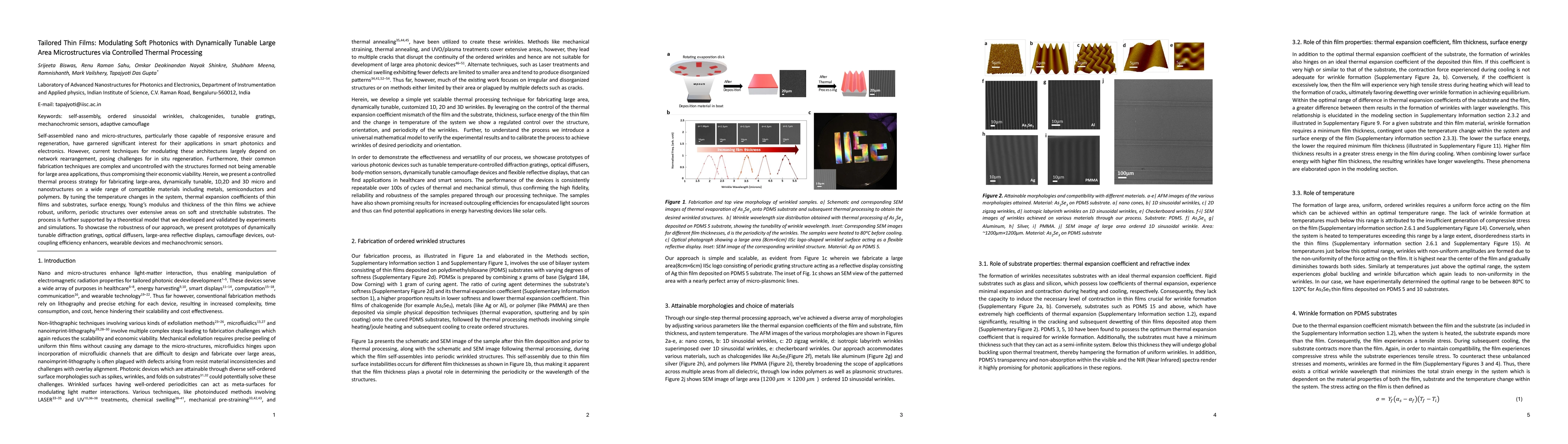 Thumbnail for Tailored Thin Films: Modulating Soft Photonics with Dynamically Tunable
  Large Area Microstructures via Controlled Thermal Processing