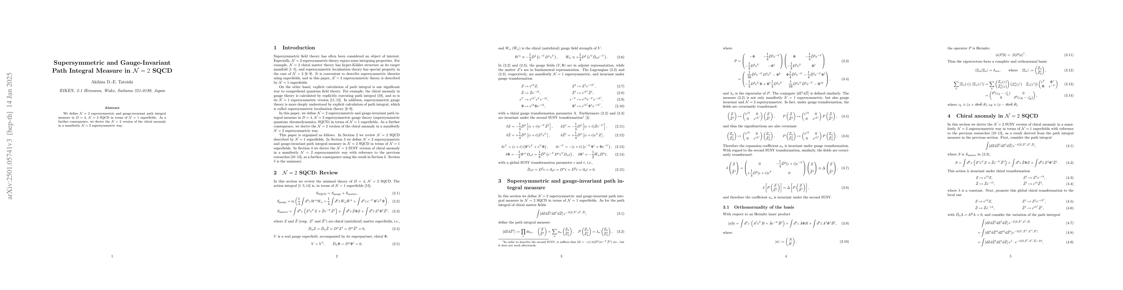 Thumbnail for Supersymmetric and Gauge-Invariant Path Integral Measure in $\mathcal
  N=2$ SQCD