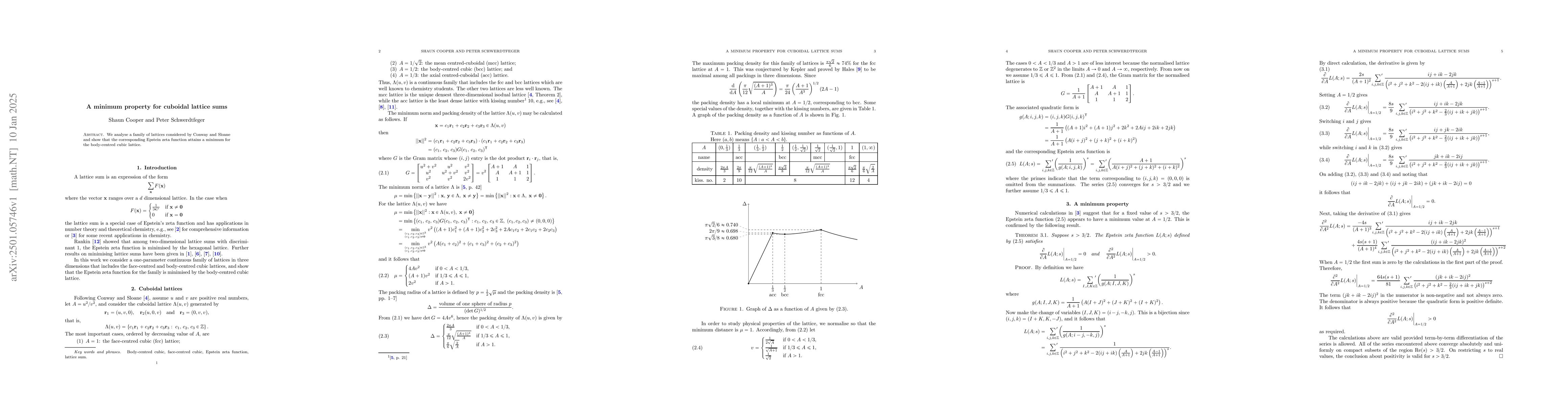 Thumbnail for A minimum property for cuboidal lattice sums