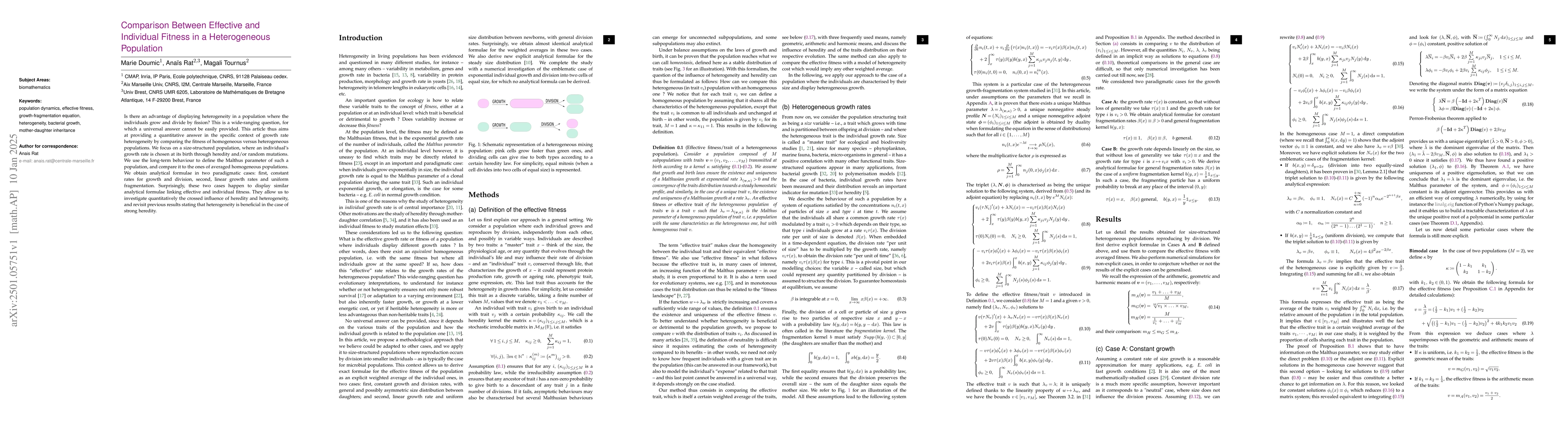 Thumbnail for Comparison Between Effective and Individual Fitness in a Heterogeneous
  Population