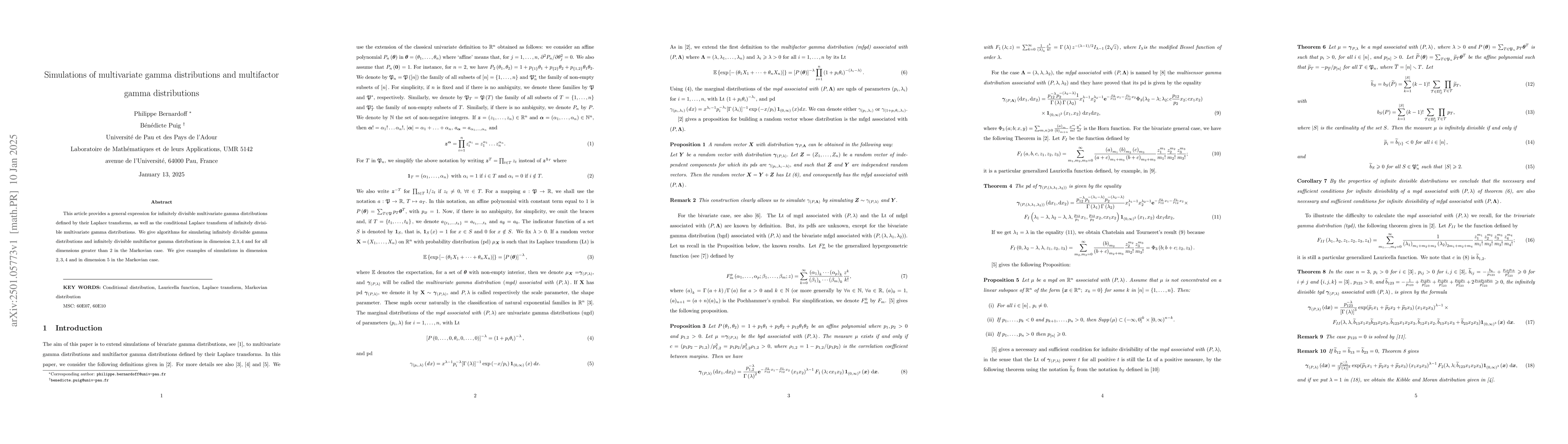 Thumbnail for Simulations of multivariate gamma distributions and multifactor gamma
  distributions