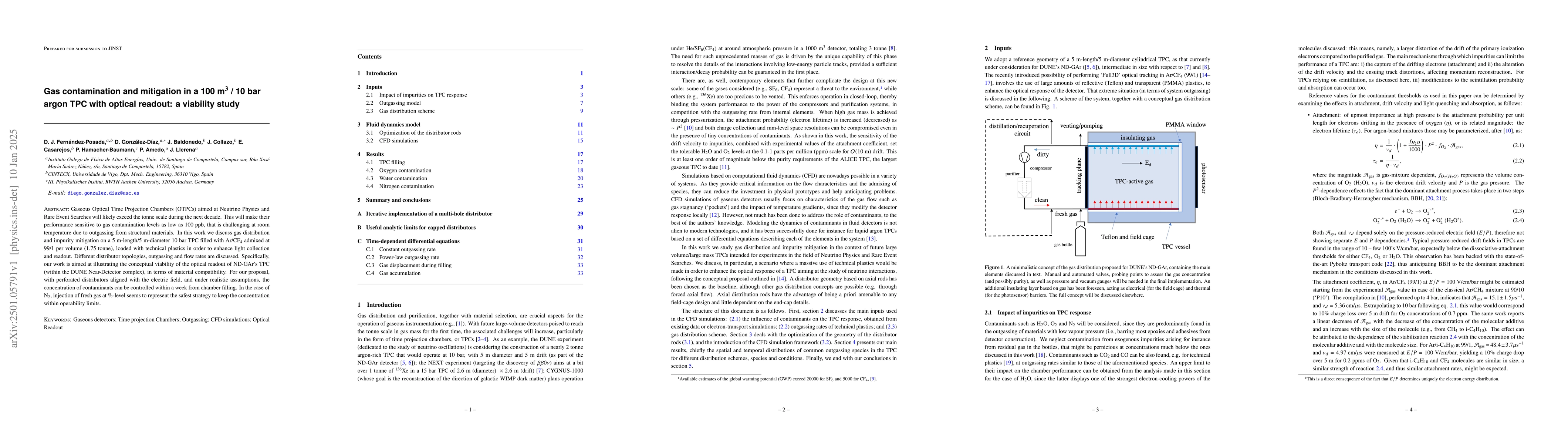 Thumbnail for Gas contamination and mitigation in a 100 m$^3$ / 10 bar argon TPC with
  optical readout: a viability study