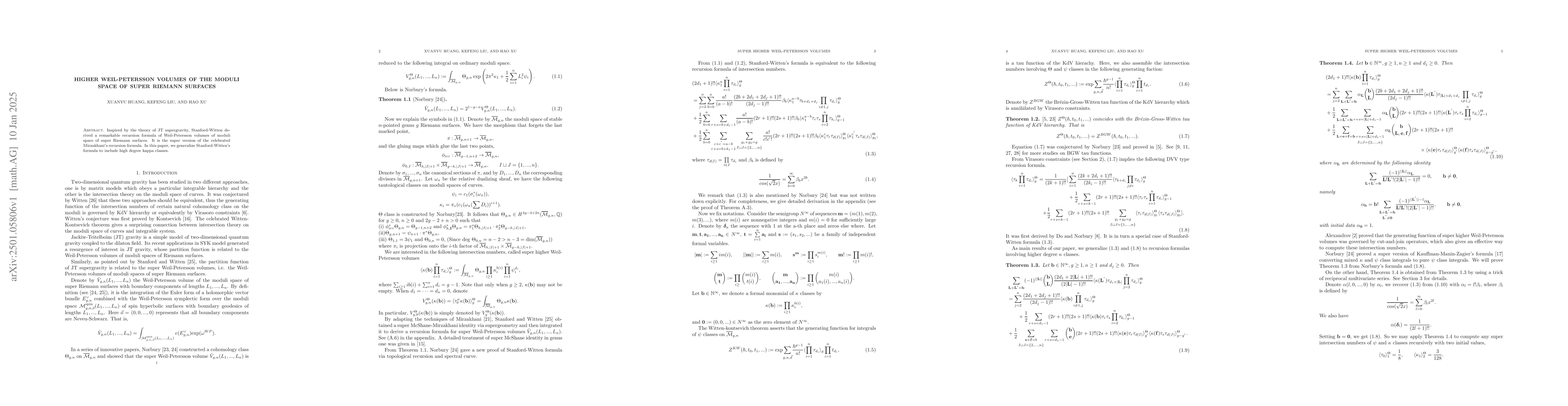 Thumbnail for Higher Weil-Petersson volumes of the moduli space of super Riemann
  surfaces