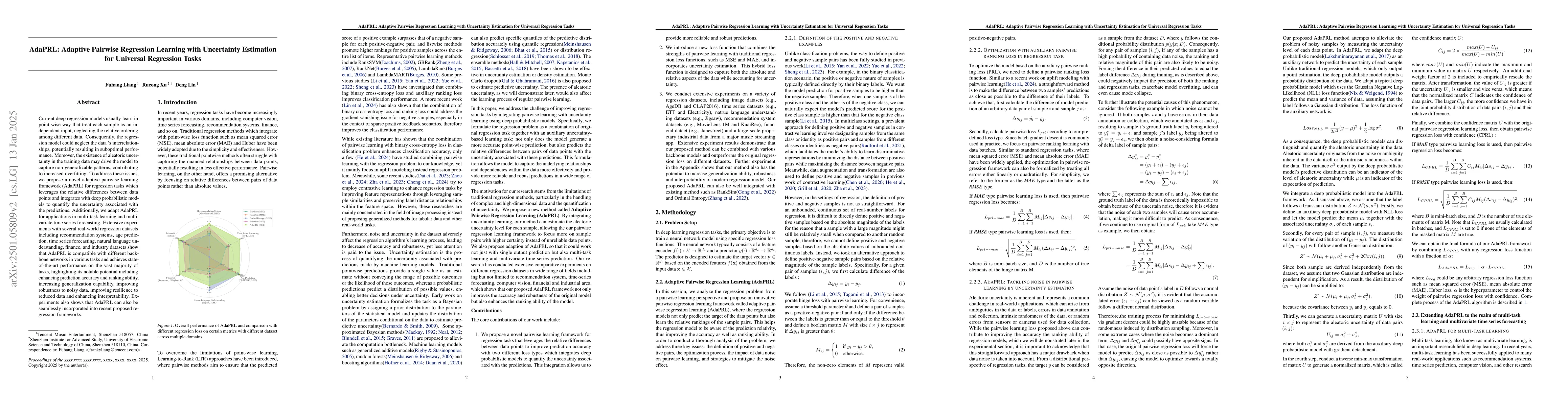 Thumbnail for AdaPRL: Adaptive Pairwise Regression Learning with Uncertainty
  Estimation for Universal Regression Tasks