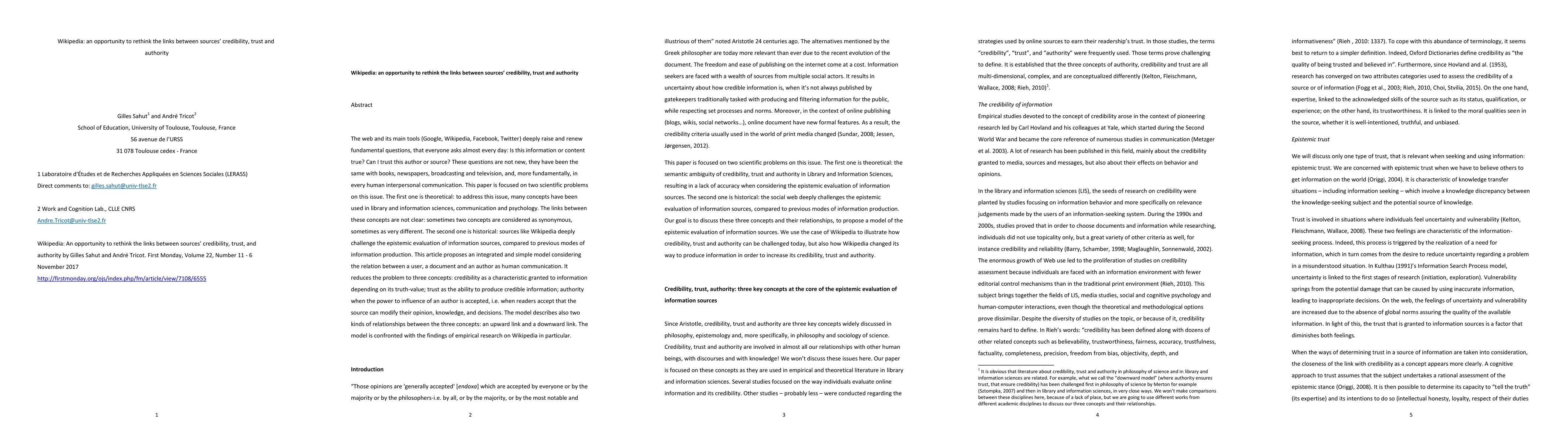 Thumbnail for Social web and Wikipedia: an opportunity to rethink the links between
  sources' credibility, trust and authority
