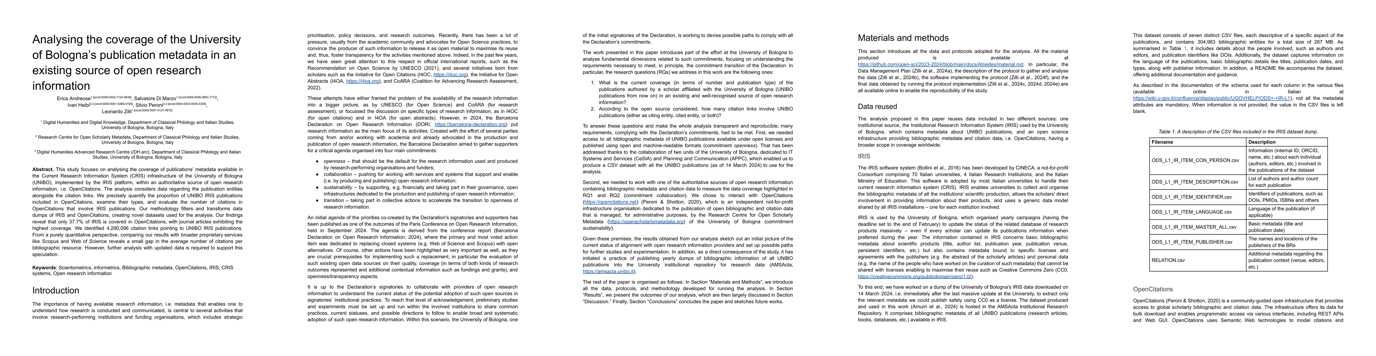 Thumbnail for Analysing the coverage of the University of Bologna's publication
  metadata in an existing source of open research information