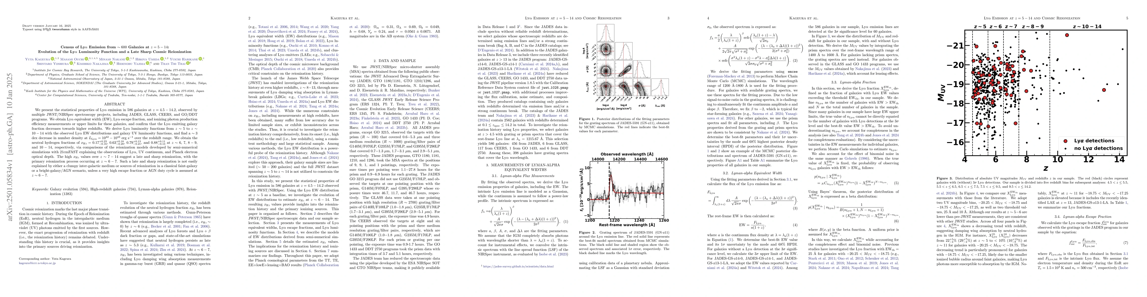 Thumbnail for Census of Ly$α$ Emission from $\sim 600$ Galaxies at $z=5-14$:
  Evolution of the Ly$α$ Luminosity Function and a Late Sharp Cosmic
  Reionization
