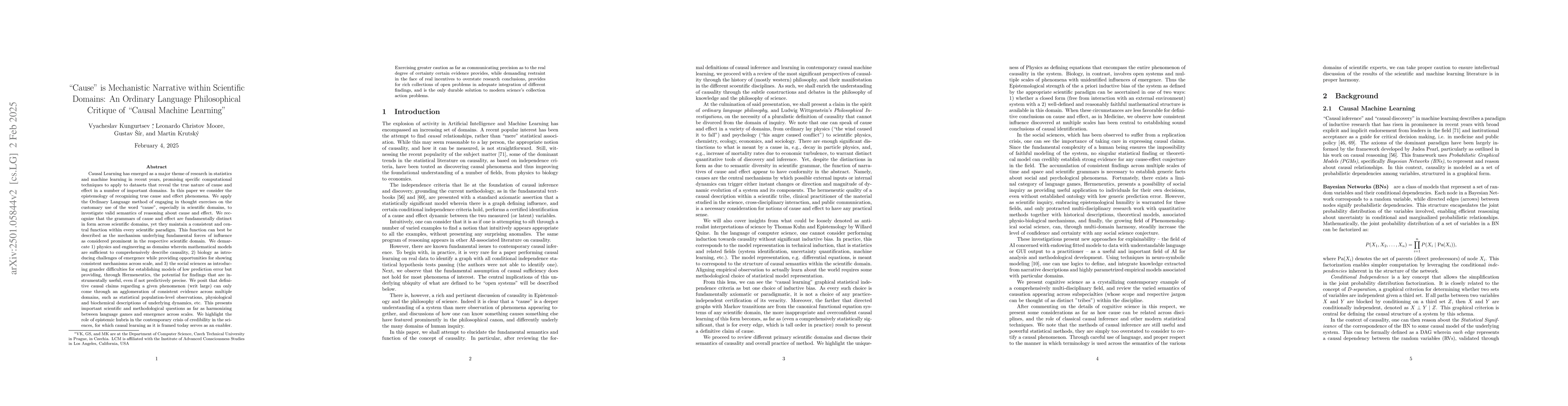 Thumbnail for "Cause" is Mechanistic Narrative within Scientific Domains: An Ordinary
  Language Philosophical Critique of "Causal Machine Learning"