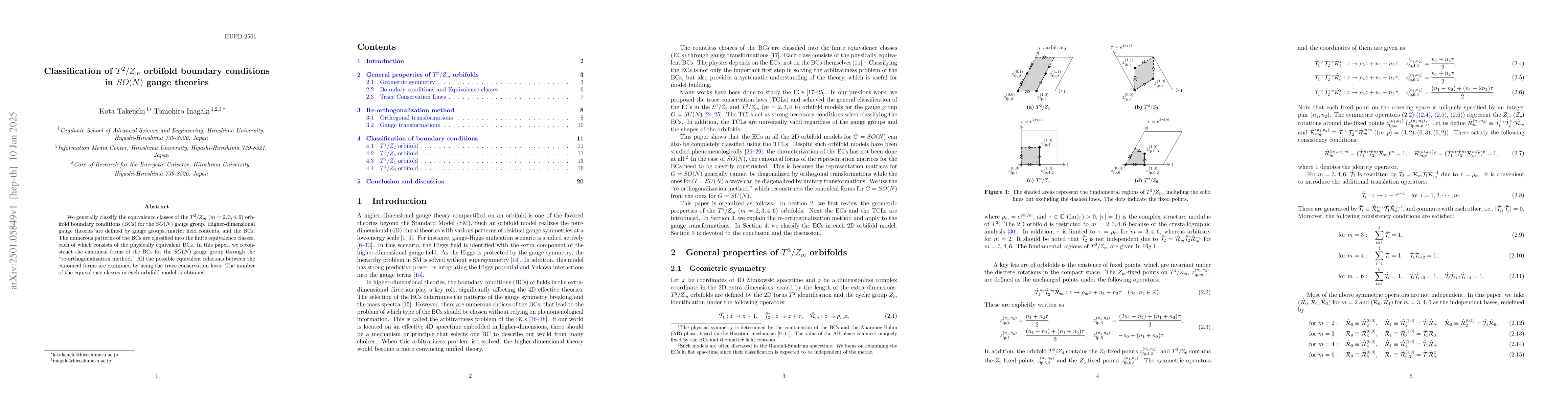 Thumbnail for Classification of $T^2/Z_m$ orbifold boundary conditions in $SO(N)$
  gauge theories