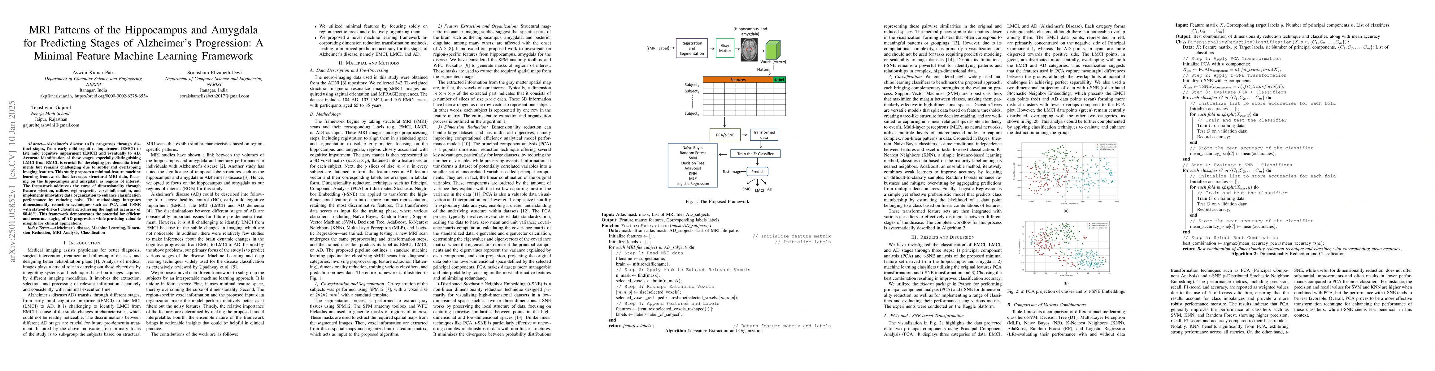 Thumbnail for MRI Patterns of the Hippocampus and Amygdala for Predicting Stages of
  Alzheimer's Progression: A Minimal Feature Machine Learning Framework