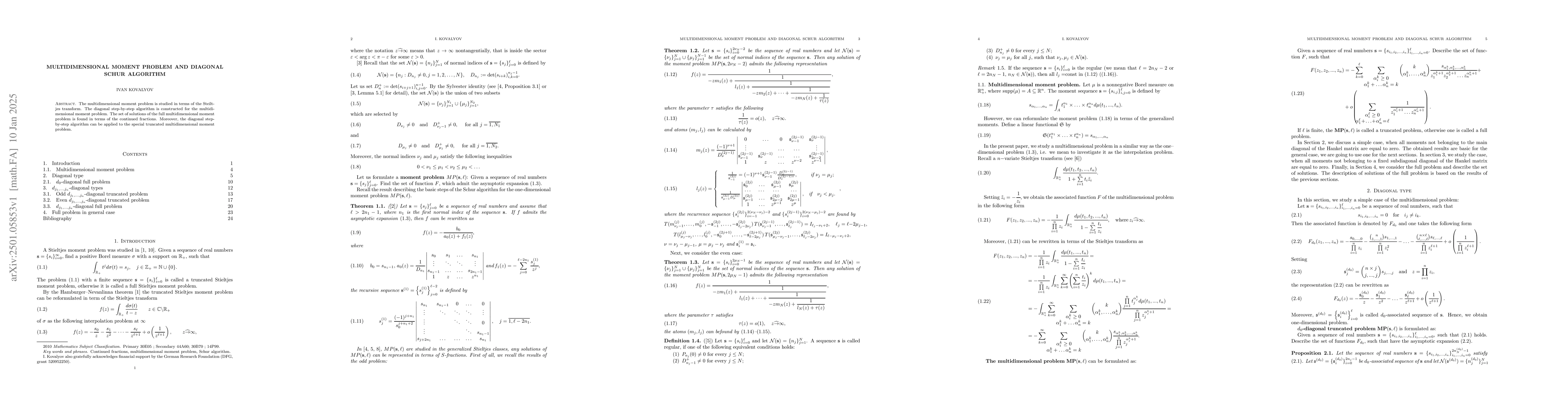 Thumbnail for Multidimensional moment problem and diagonal Schur algorithm