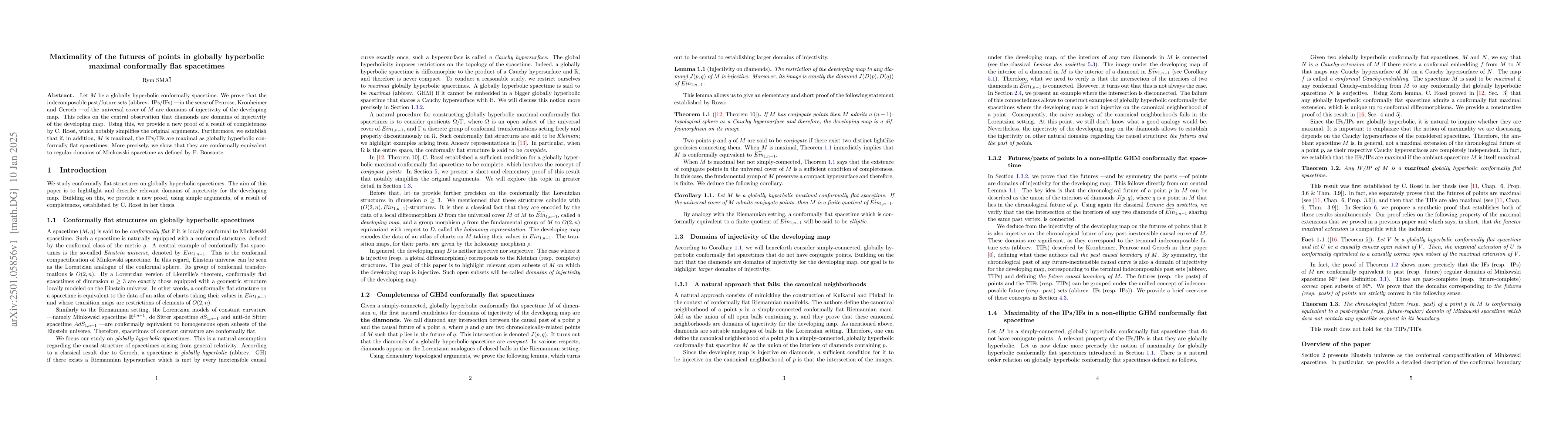 Thumbnail for Maximality of the futures of points in globally hyperbolic maximal
  conformally flat spacetimes