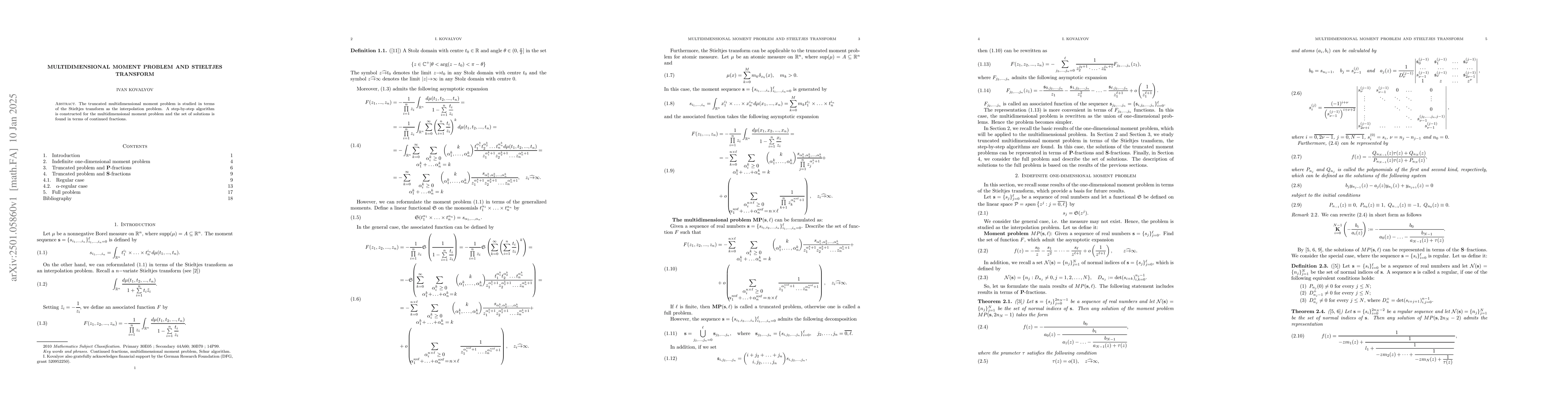 Thumbnail for Multidimensional moment problem and Stieltjes transform