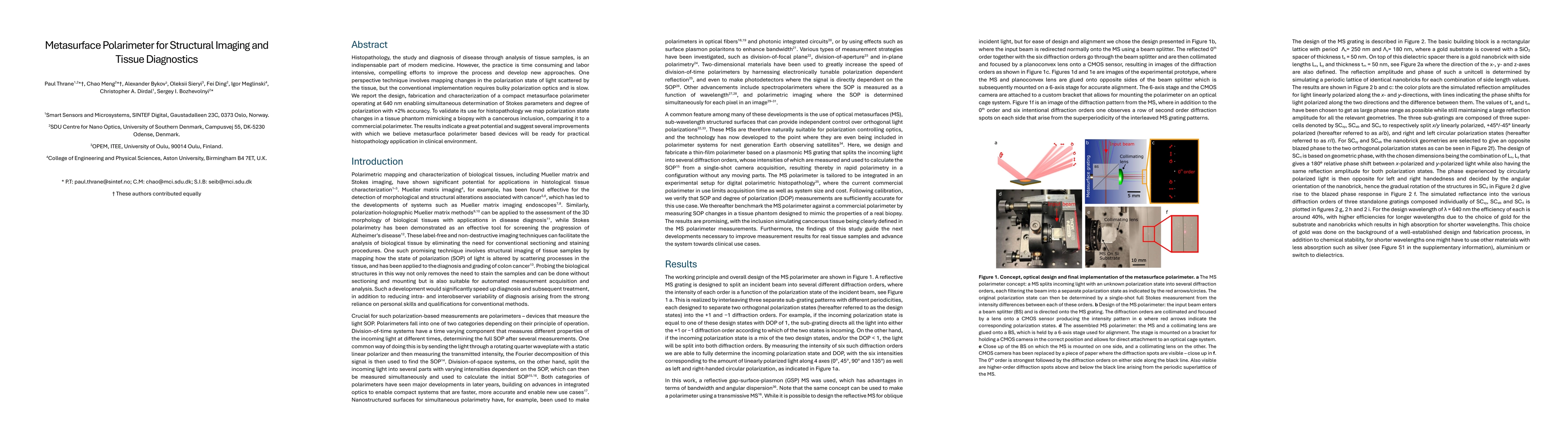 Thumbnail for Metasurface Polarimeter for Structural Imaging and Tissue Diagnostics