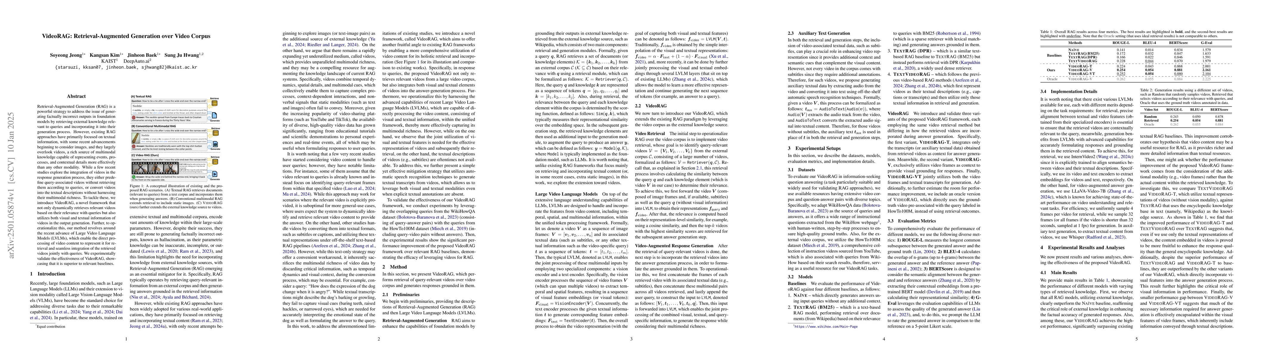 Thumbnail for VideoRAG: Retrieval-Augmented Generation over Video Corpus