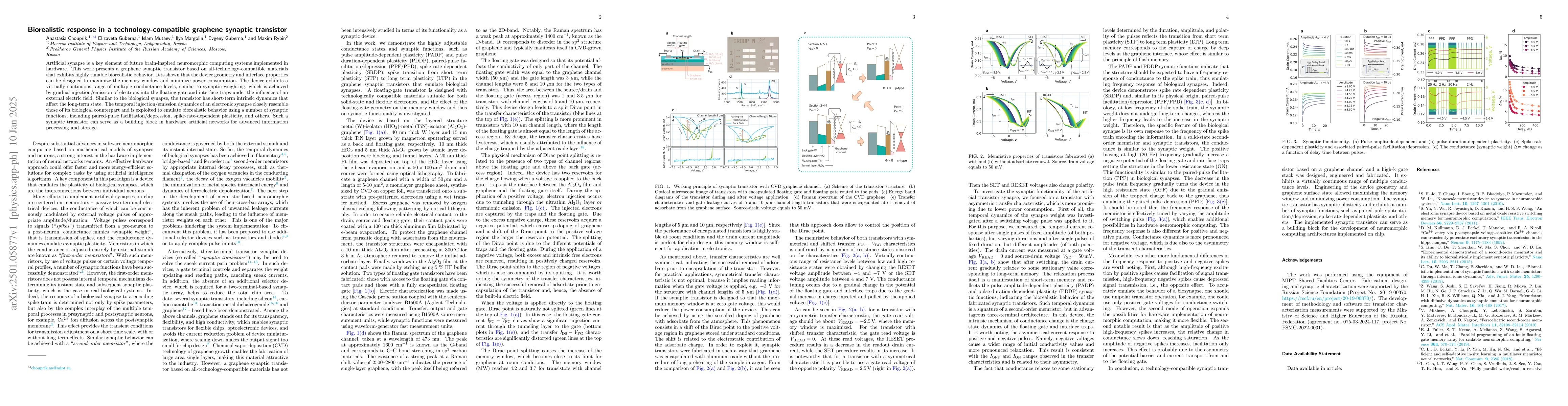 Thumbnail for Biorealistic response in a technology-compatible graphene synaptic
  transistor