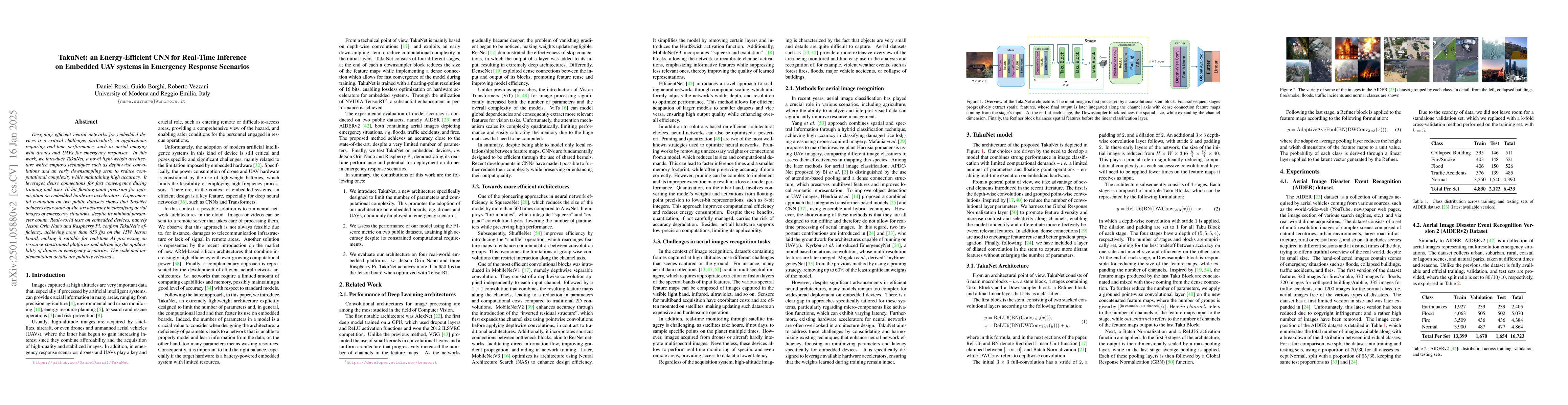 Thumbnail for TakuNet: an Energy-Efficient CNN for Real-Time Inference on Embedded UAV
  systems in Emergency Response Scenarios